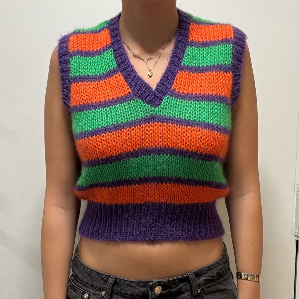 Vintage Multicolored Striped Sweater Knit Vest